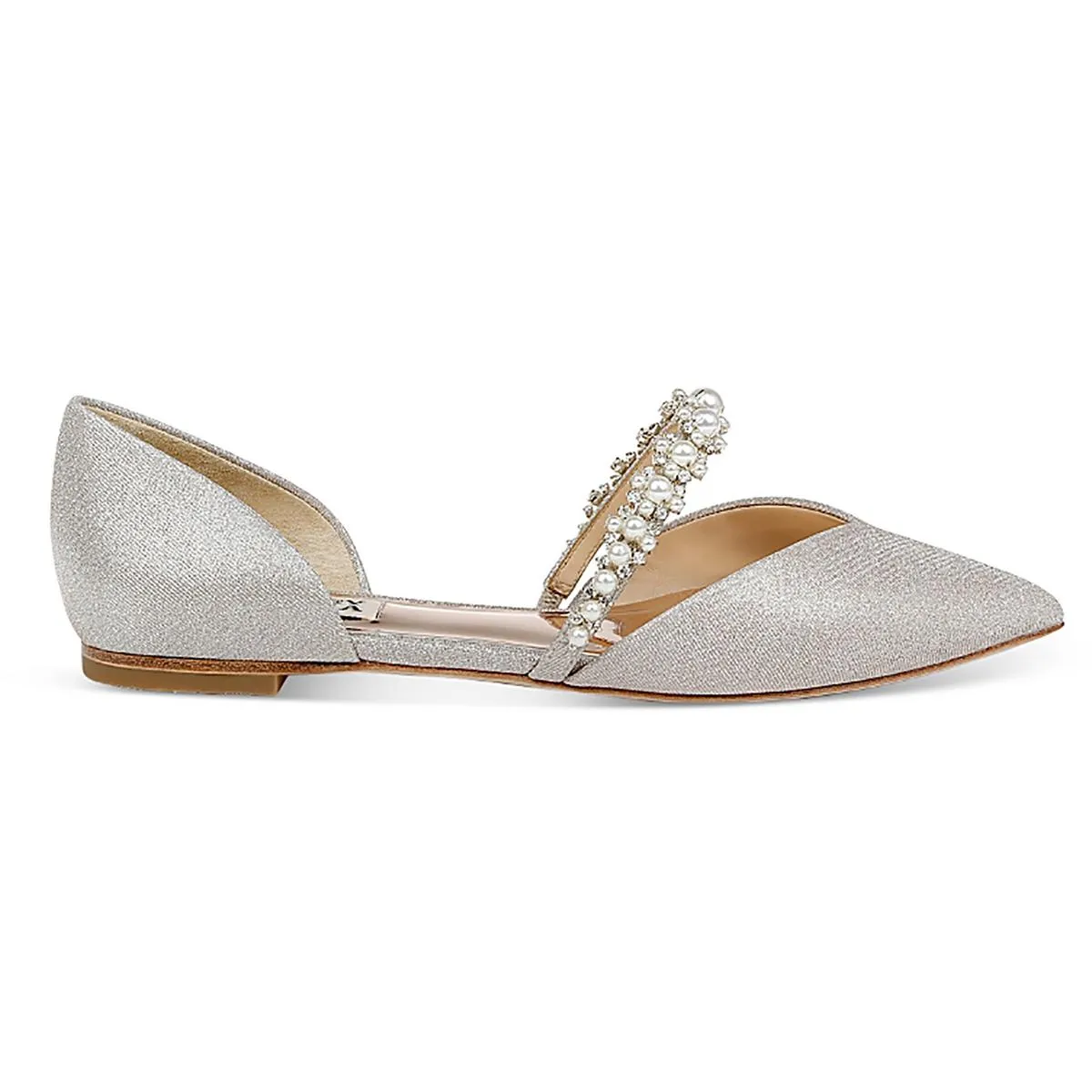 Badgley Mischka Womens NATALIA Embellished Shimmer Flat Shoes