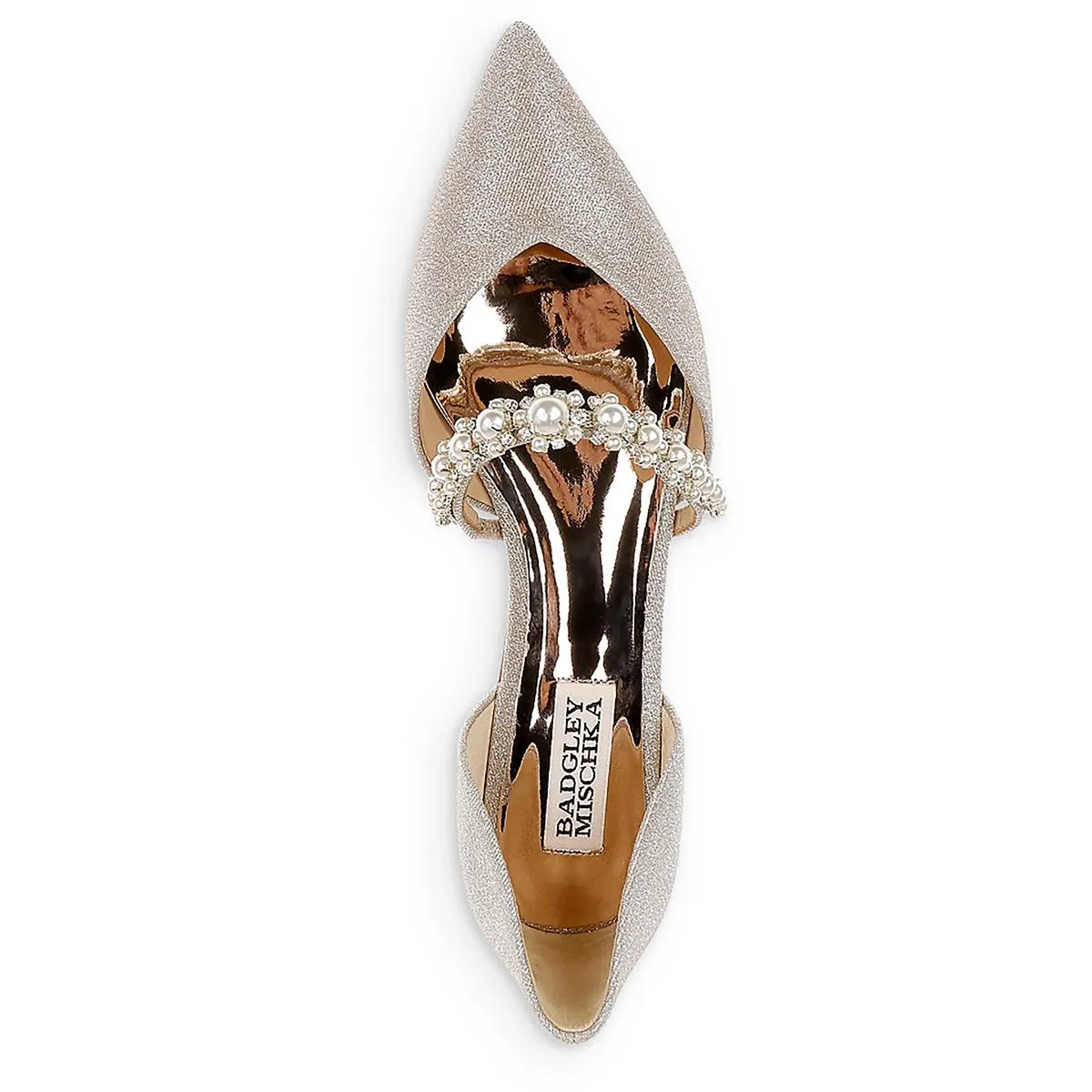 Badgley Mischka Womens NATALIA Embellished Shimmer Flat Shoes