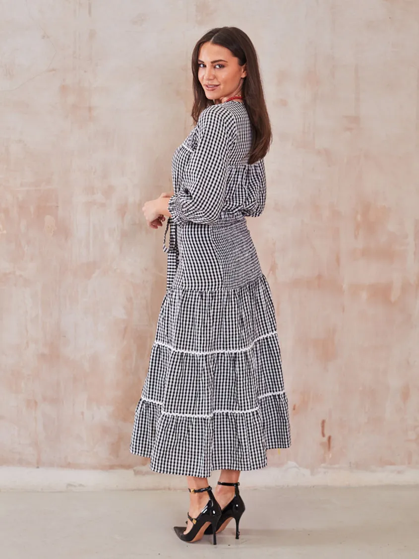 'BEACH TO BAR' BLOUSE IN BLACK GINGHAM