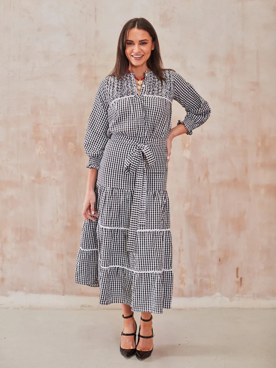 'BEACH TO BAR' BLOUSE IN BLACK GINGHAM
