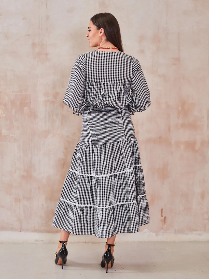 'BEACH TO BAR' BLOUSE IN BLACK GINGHAM