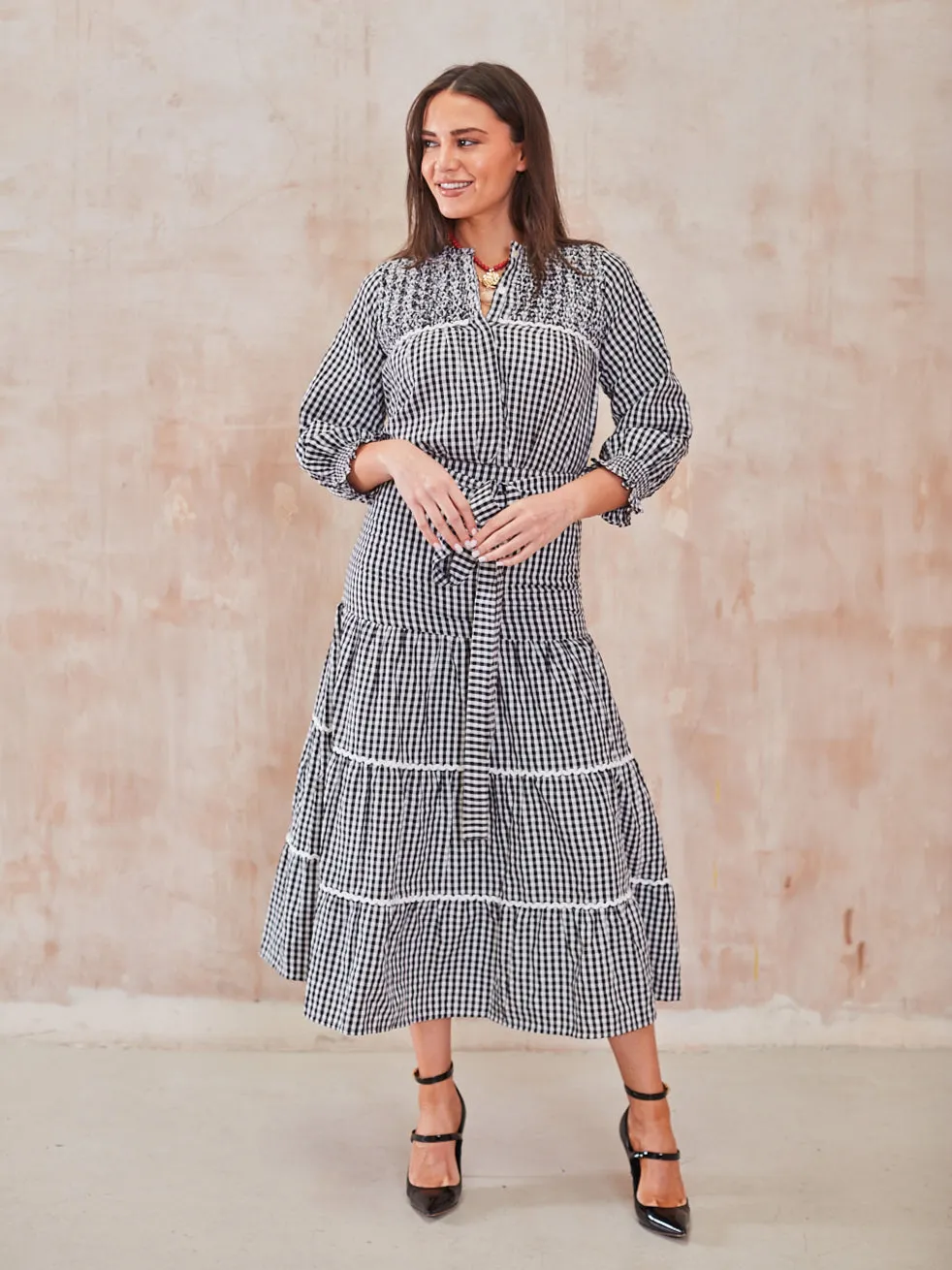 'BEACH TO BAR' BLOUSE IN BLACK GINGHAM