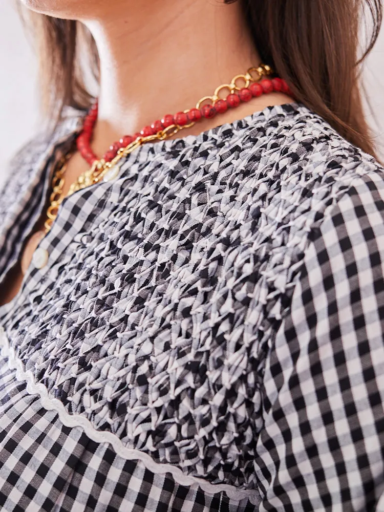 'BEACH TO BAR' BLOUSE IN BLACK GINGHAM