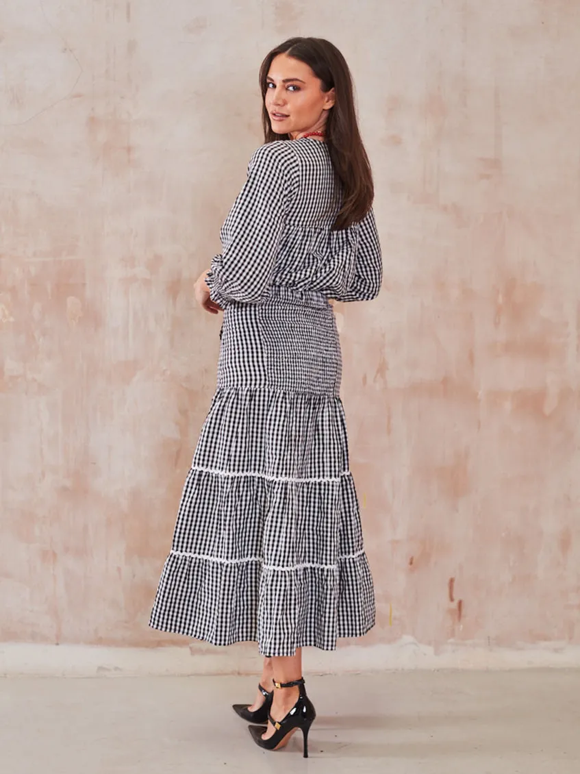 'BEACH TO BAR' BLOUSE IN BLACK GINGHAM
