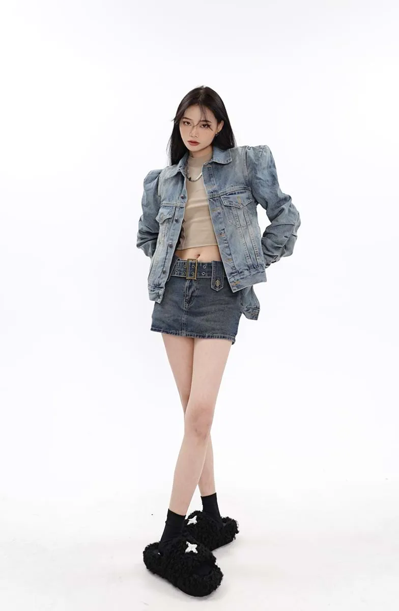Belted Denim Micro-Mini Skirt