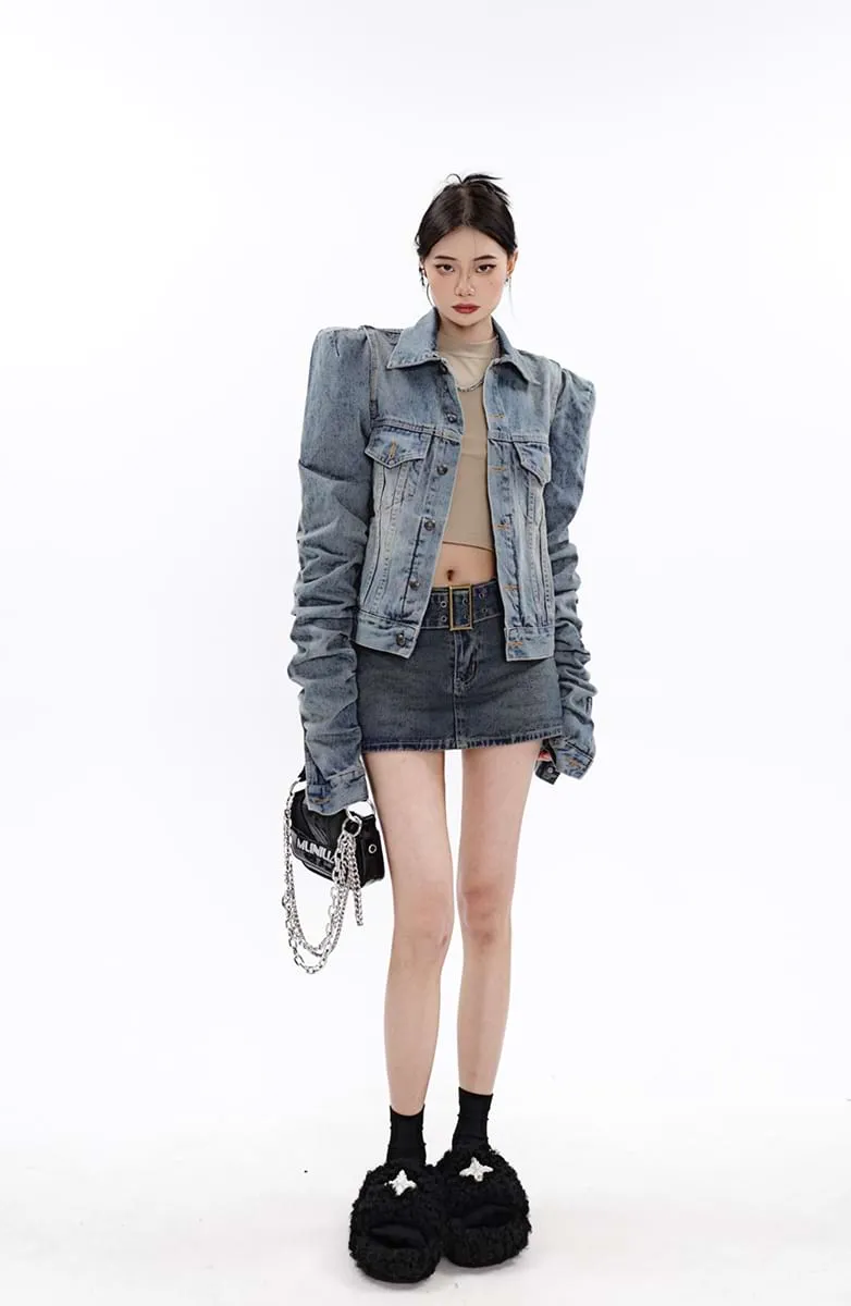 Belted Denim Micro-Mini Skirt
