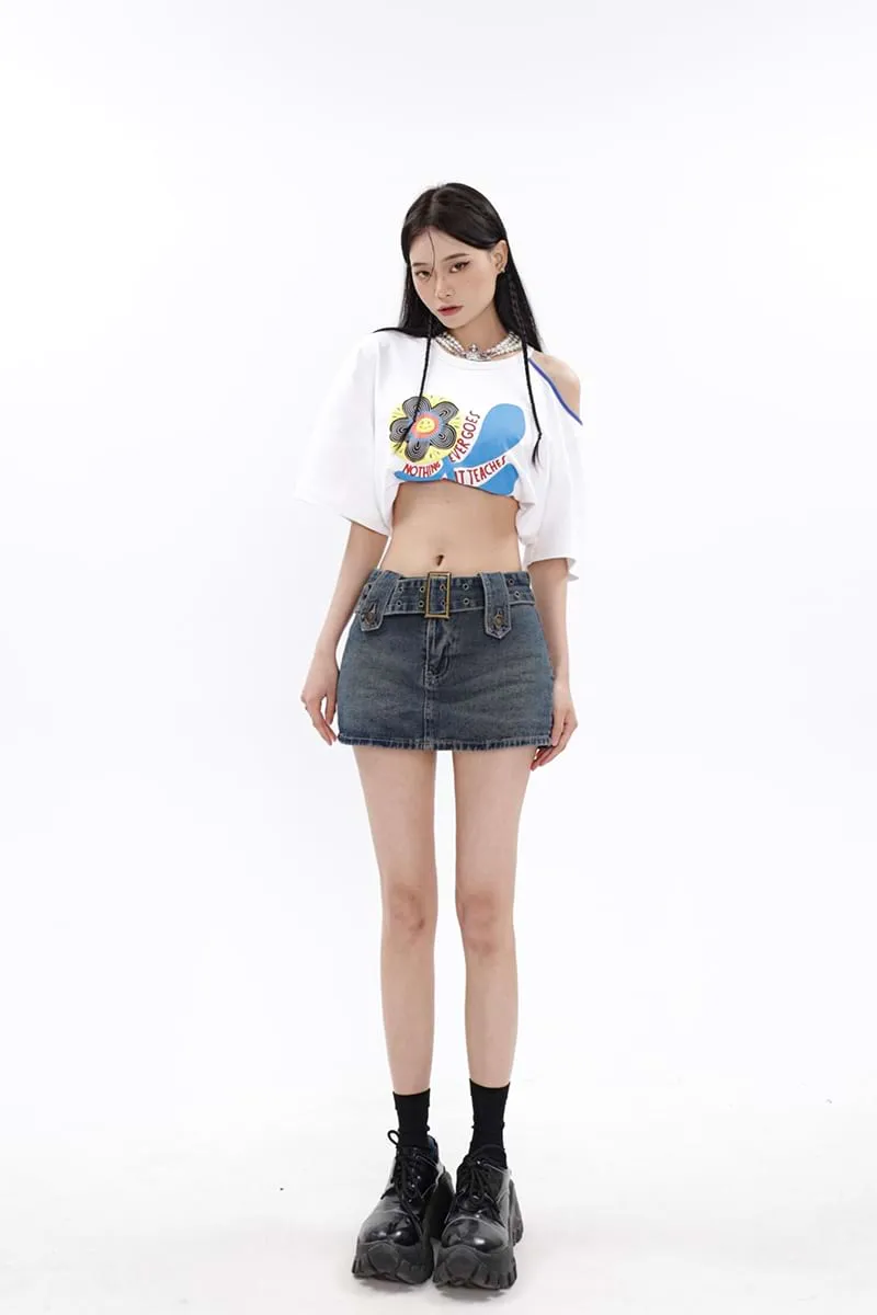 Belted Denim Micro-Mini Skirt
