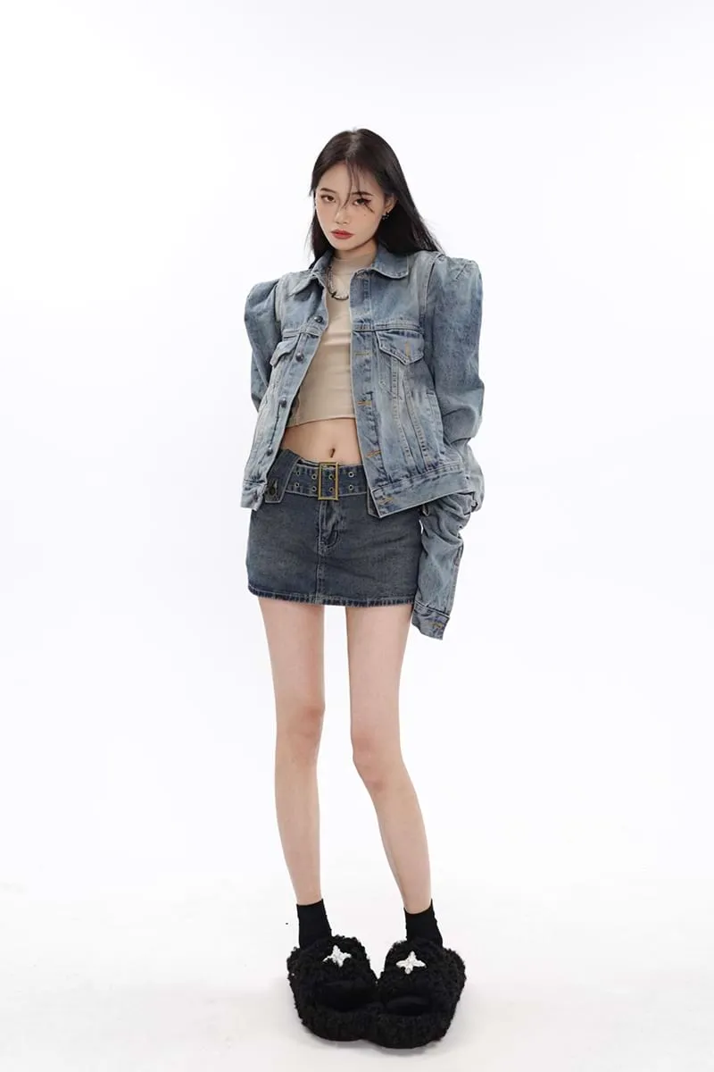 Belted Denim Micro-Mini Skirt