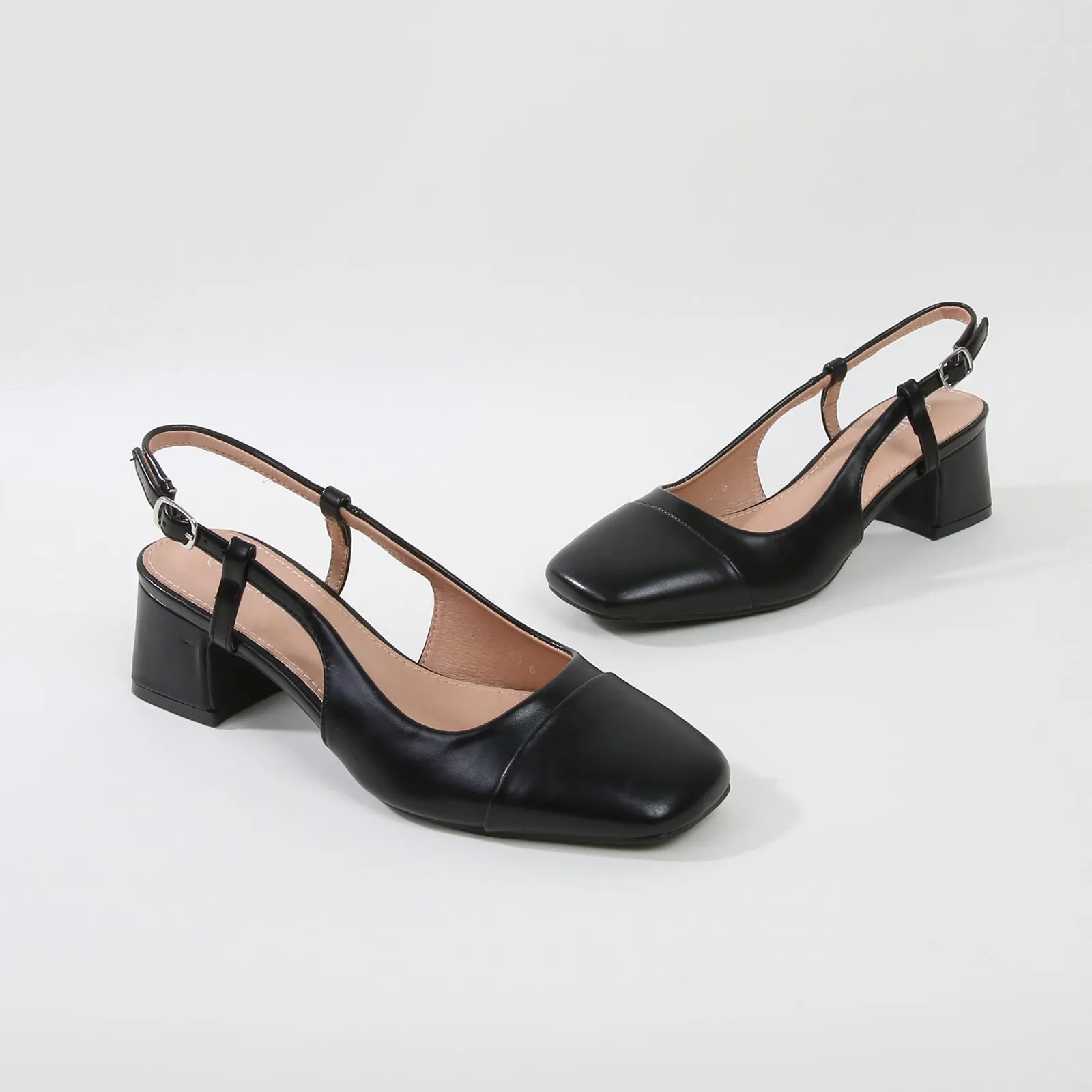 Bethany Classic Leather Slingback Block Heels