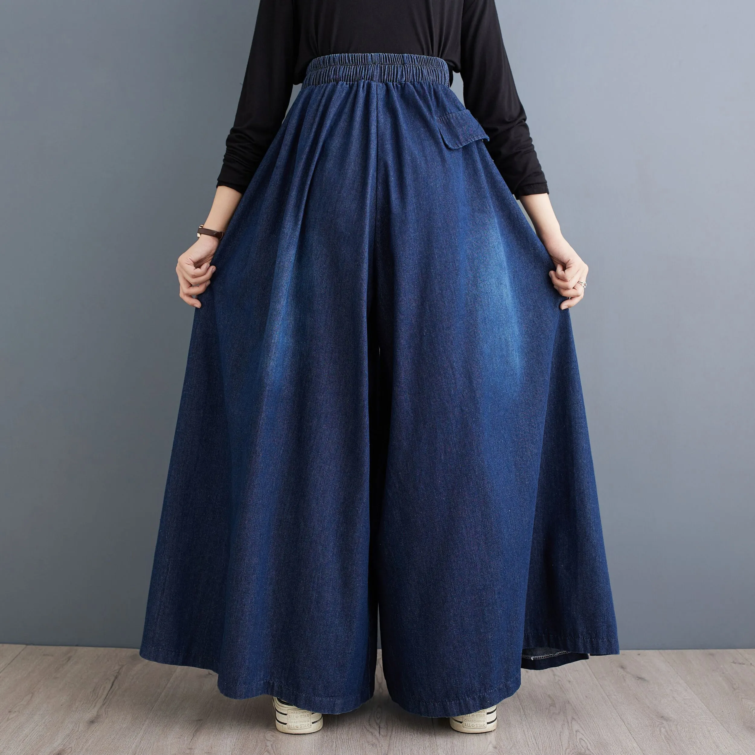 BK-Drawstring Trendy Side Slit Wide Leg Pants