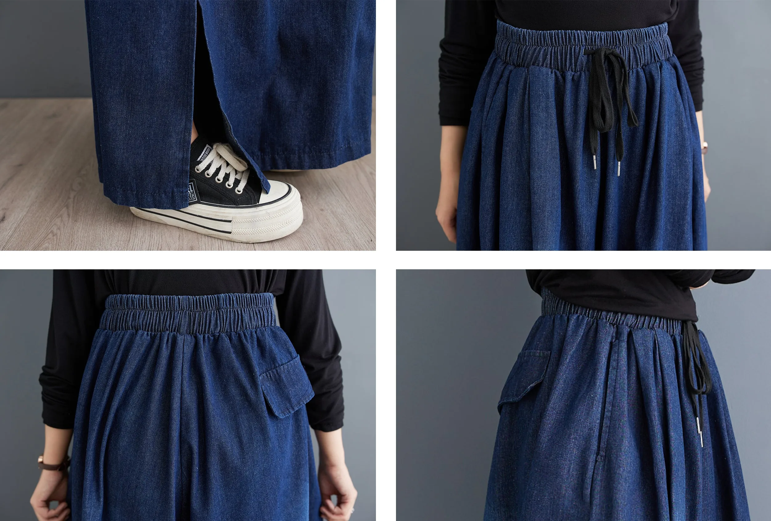 BK-Drawstring Trendy Side Slit Wide Leg Pants
