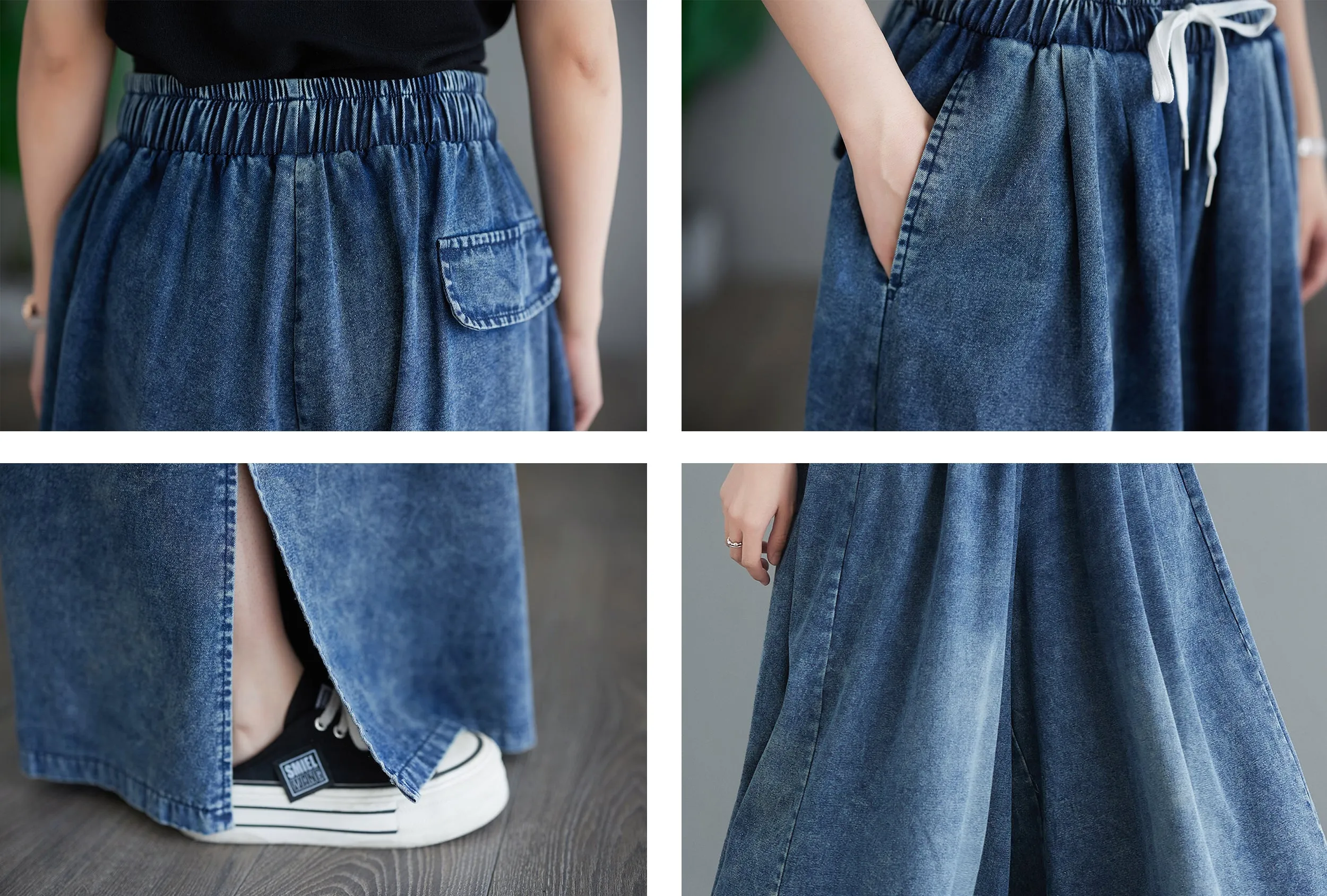 BK-Drawstring Trendy Side Slit Wide Leg Pants