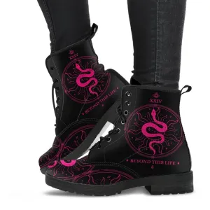 Black Combat Boots - Snake Boots | Women's Black Hipster Boots, Vegan Leather Boots, Custom Shoes