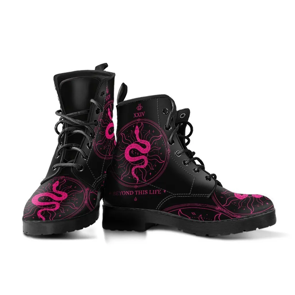 Black Combat Boots - Snake Boots | Women's Black Hipster Boots, Vegan Leather Boots, Custom Shoes