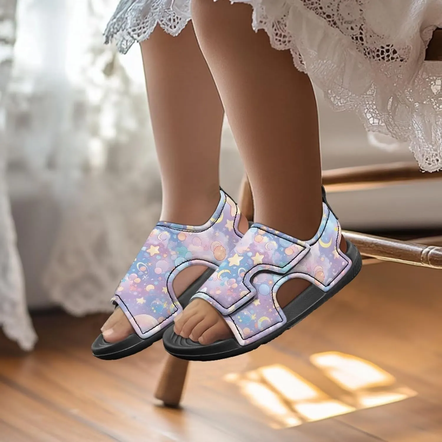 Boys Girls Kids Summer Sandals Slides Open-Toed Beach Sandals Magic Sticker Outdoor Shoes Toddler/Little Kid