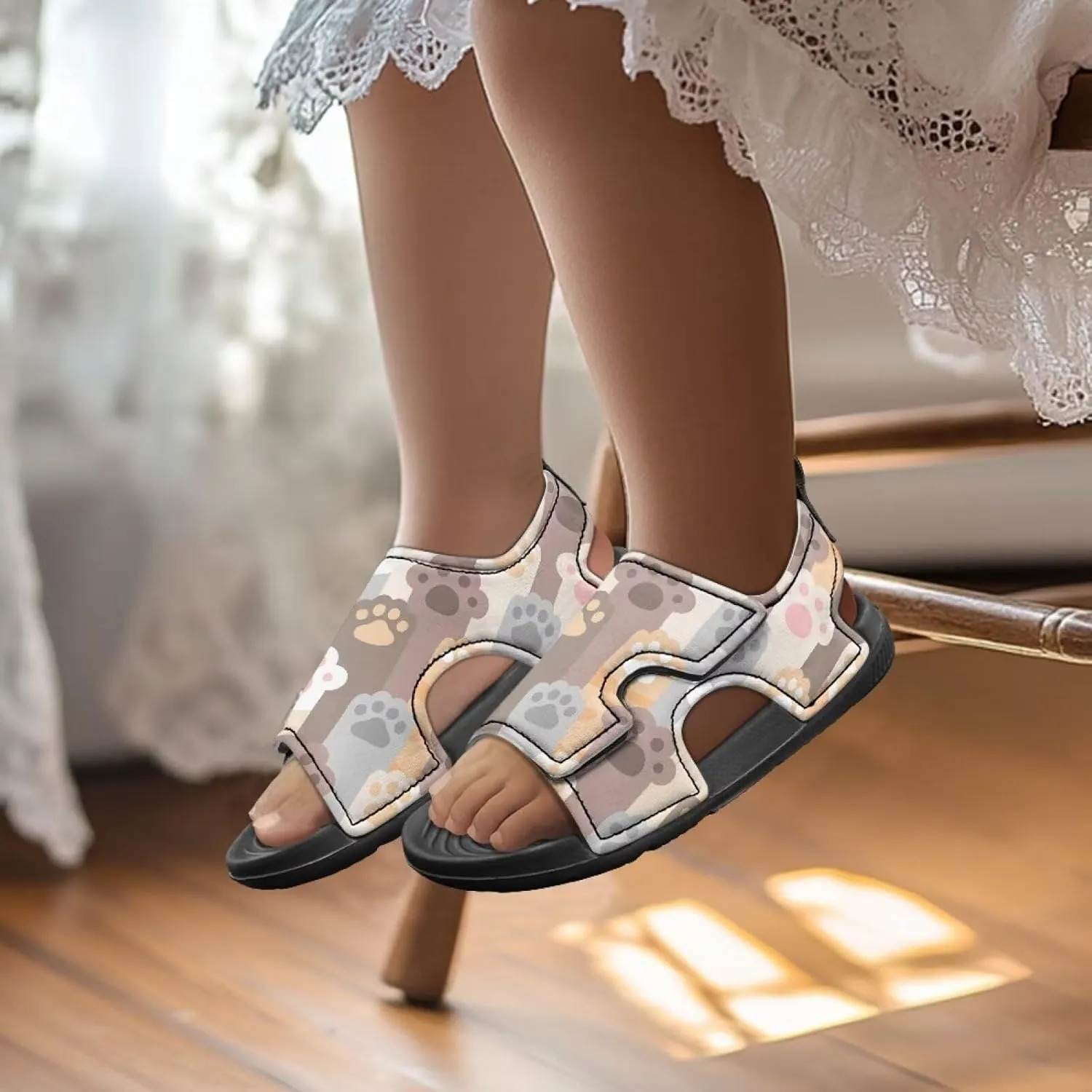 Boys Girls Kids Summer Sandals Slides Open-Toed Beach Sandals Magic Sticker Outdoor Shoes Toddler/Little Kid