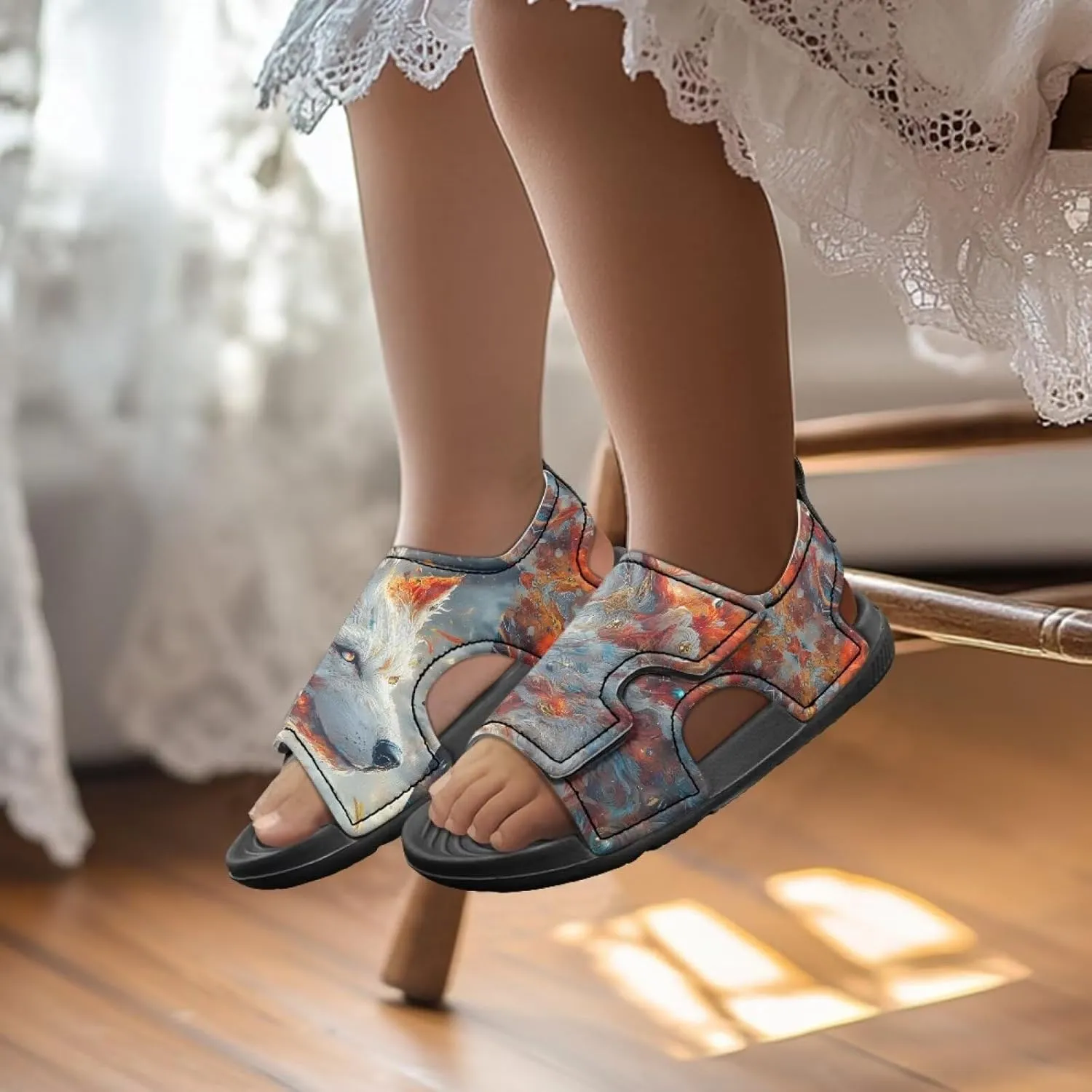 Boys Girls Kids Summer Sandals Slides Open-Toed Beach Sandals Magic Sticker Outdoor Shoes Toddler/Little Kid