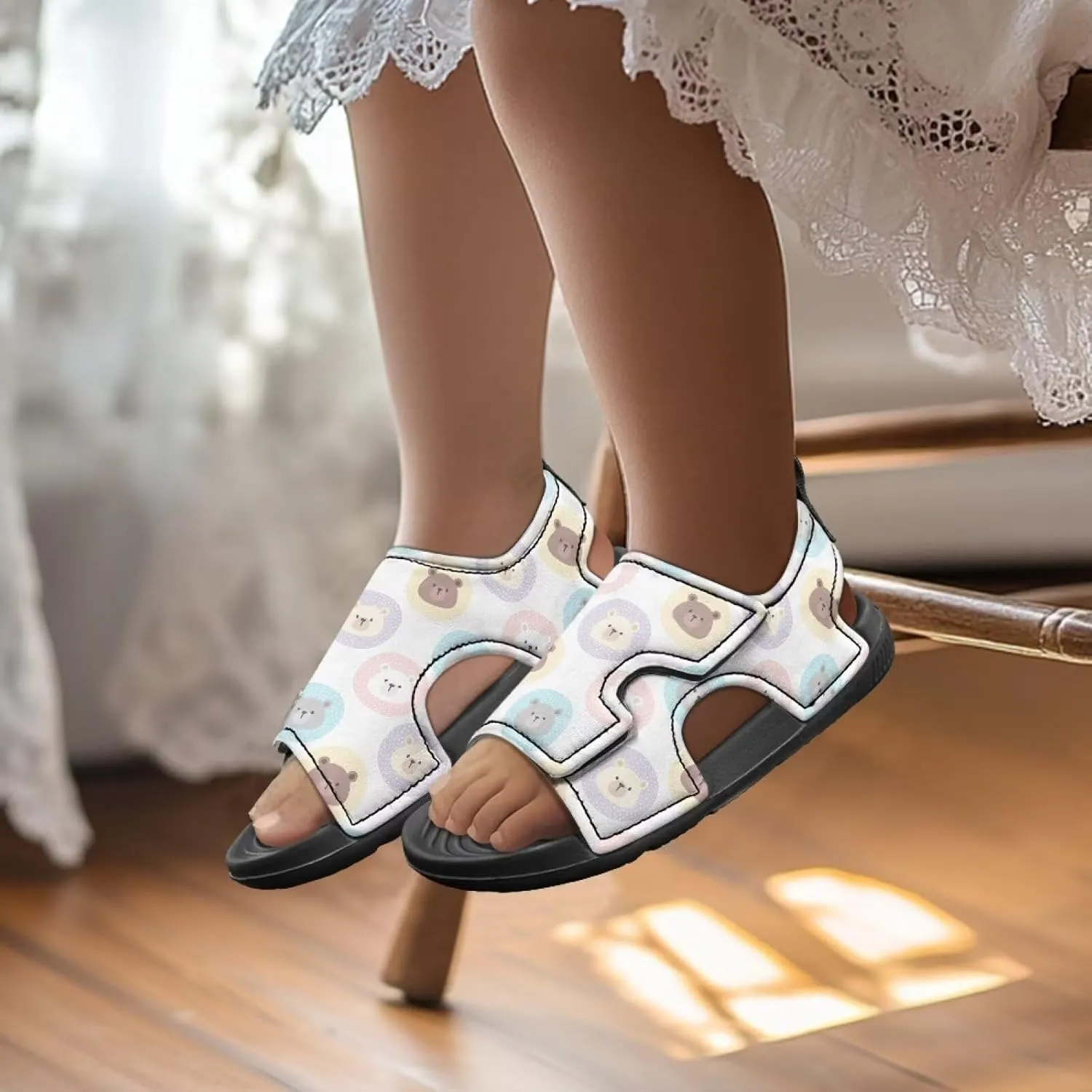 Boys Girls Kids Summer Sandals Slides Open-Toed Beach Sandals Magic Sticker Outdoor Shoes Toddler/Little Kid