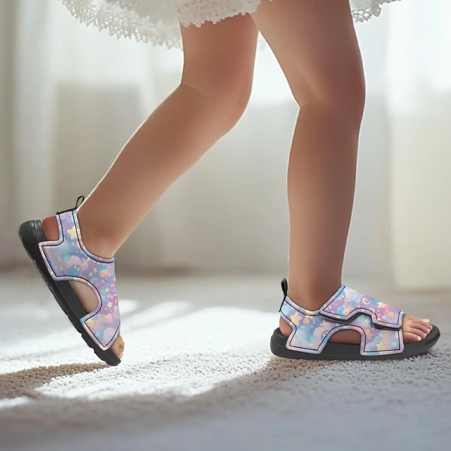 Boys Girls Kids Summer Sandals Slides Open-Toed Beach Sandals Magic Sticker Outdoor Shoes Toddler/Little Kid