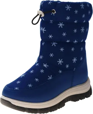 Boys Girls Snowflake Print Snow Boots Kids Winter Thick Soles Non Slip Mid Calf Boots Toddler Water Proof Ski Shoes