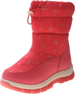 Boys Girls Snowflake Print Snow Boots Kids Winter Thick Soles Non Slip Mid Calf Boots Toddler Water Proof Ski Shoes