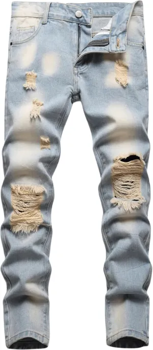 Boy's Skinny Fit Ripped Destroyed Distressed Fashion Denim Jeans Pants