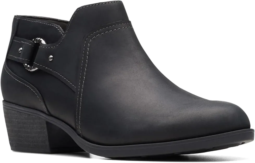 Clarks Women's Charlten Grace Ankle Boot - New - Black Oily Leather - Size 8