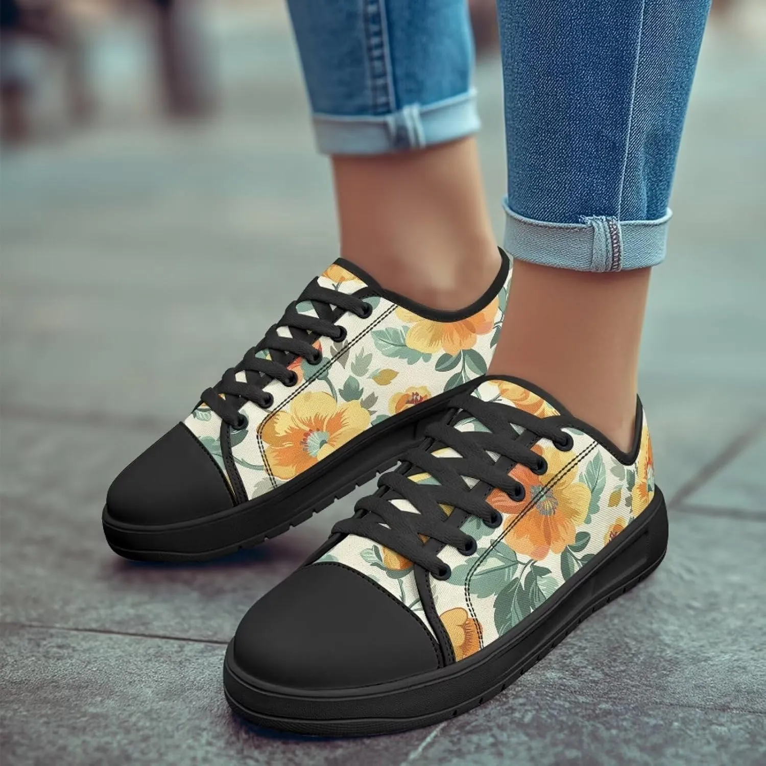 Classic Slip On Canvas Shoes for Womens Mother Lightweight Comfortable Tennis Sneakers Size 6-13.5 Black Sole