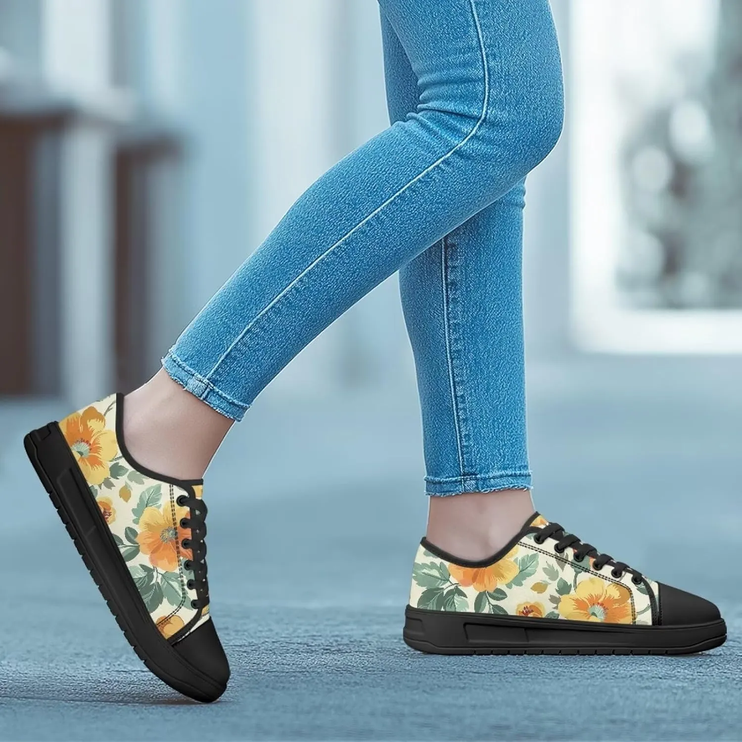 Classic Slip On Canvas Shoes for Womens Mother Lightweight Comfortable Tennis Sneakers Size 6-13.5 Black Sole
