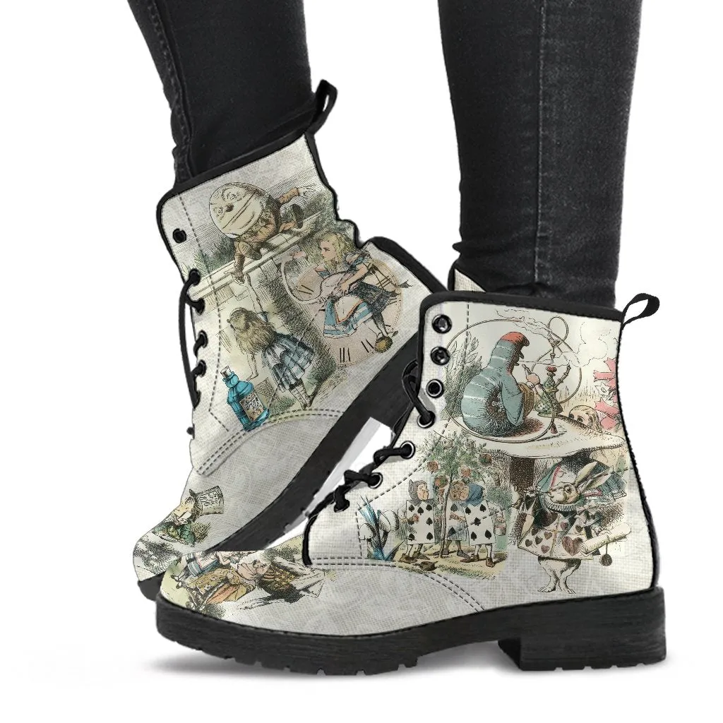 Combat Boots - Alice in Wonderland Gifts #101 Vintage Series, Birthday Gifts, Gift Idea, Women's Boots, Lace Up Boots, Custom Shoes