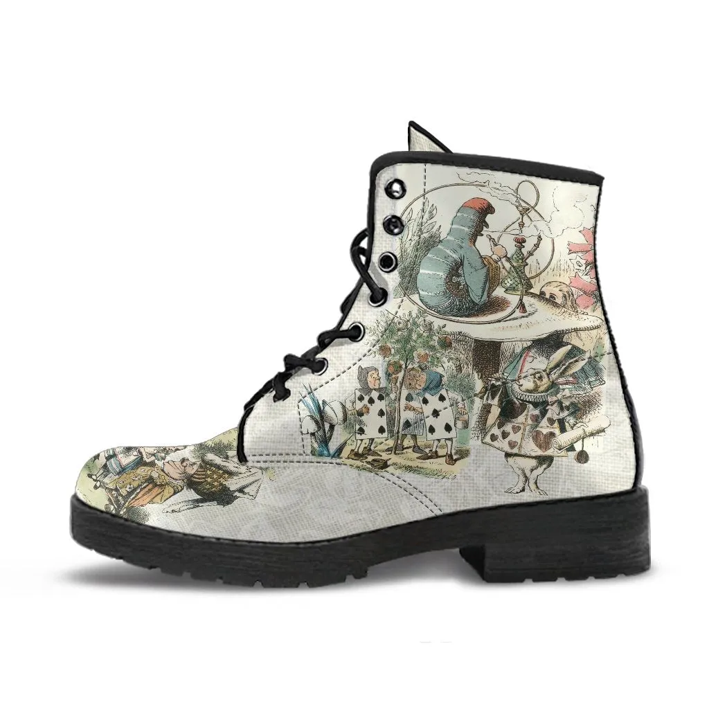 Combat Boots - Alice in Wonderland Gifts #101 Vintage Series, Birthday Gifts, Gift Idea, Women's Boots, Lace Up Boots, Custom Shoes