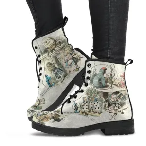 Combat Boots - Alice in Wonderland Gifts #101 Vintage Series, Birthday Gifts, Gift Idea, Women's Boots, Lace Up Boots, Custom Shoes