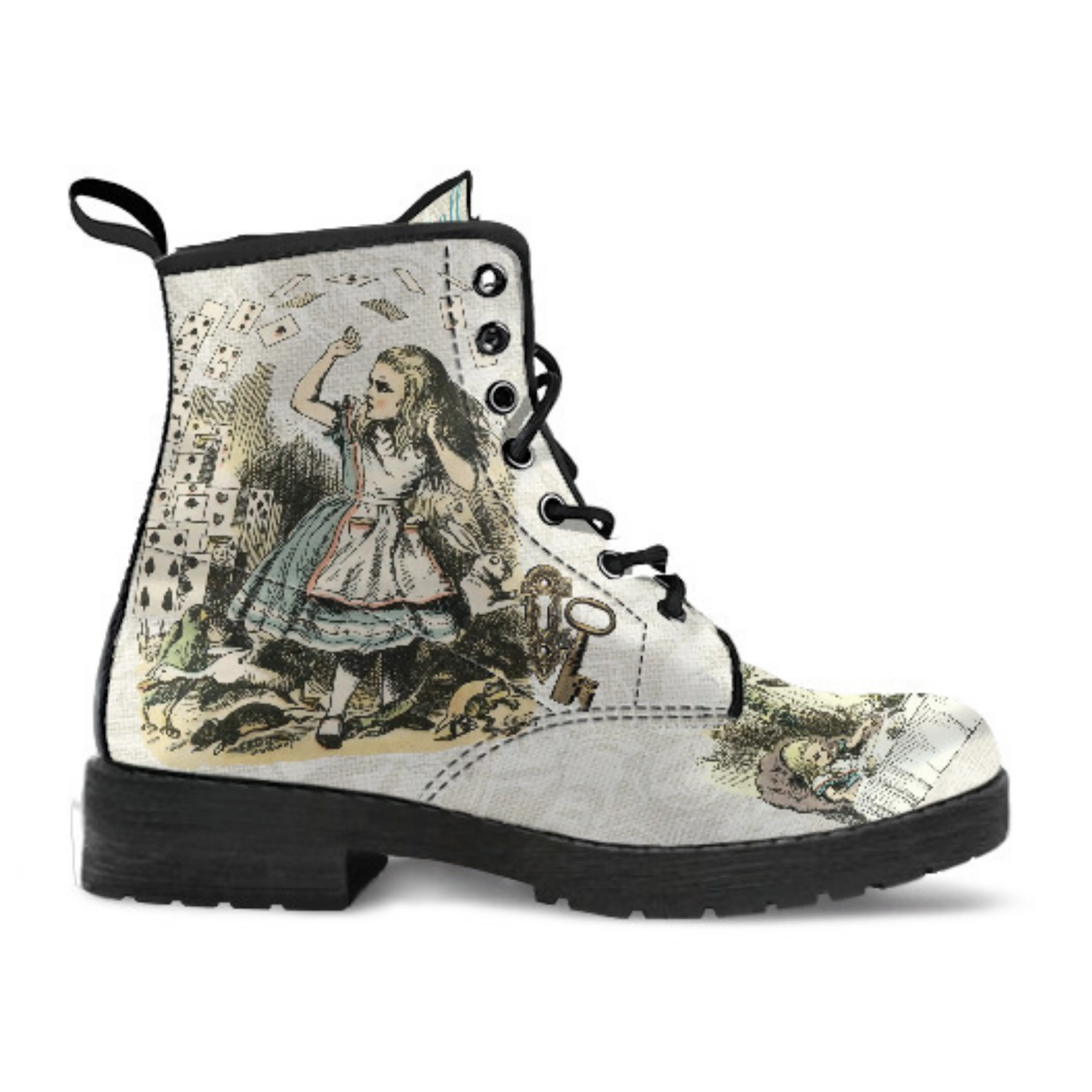 Combat Boots - Alice in Wonderland Gifts #101 Vintage Series, Birthday Gifts, Gift Idea, Women's Boots, Lace Up Boots, Custom Shoes