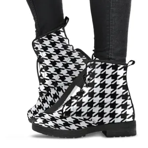 Combat Boots - Classic Black & White Houndstooth | Fashion Combat Boots, Vegan Leather Boots, Custom Shoes, Custom Boots, Cool Shoes