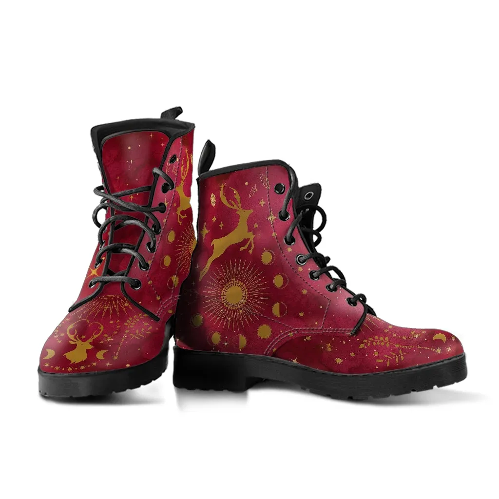 Combat Boots - Deer Celestial #101, Custom Shoes, Women's Boots, Vegan Shoes, Vegan Leather, Hippie Boots, 90s Boots, Boho Shoes
