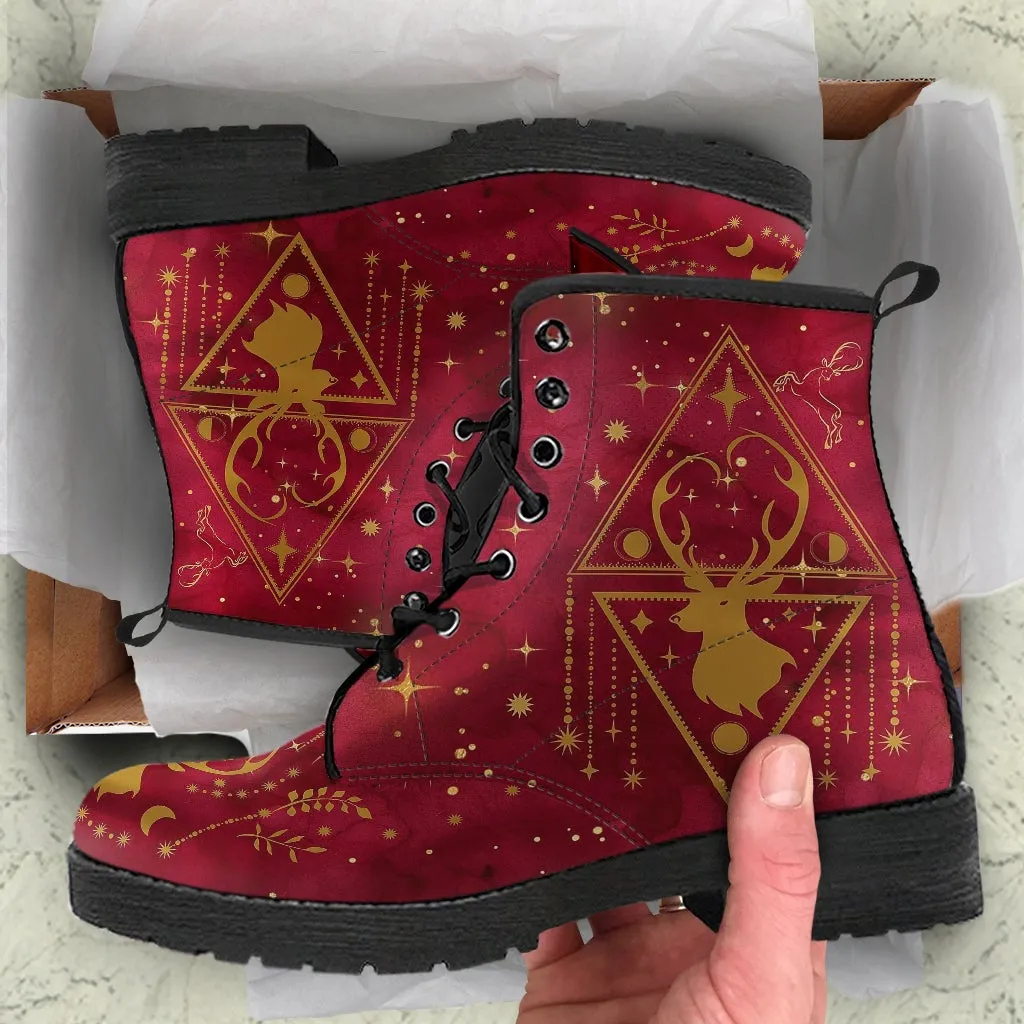 Combat Boots - Deer Celestial #101, Custom Shoes, Women's Boots, Vegan Shoes, Vegan Leather, Hippie Boots, 90s Boots, Boho Shoes