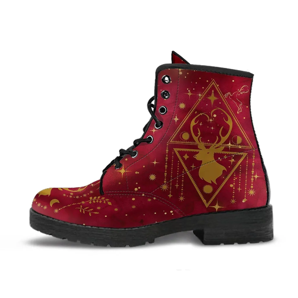 Combat Boots - Deer Celestial #101, Custom Shoes, Women's Boots, Vegan Shoes, Vegan Leather, Hippie Boots, 90s Boots, Boho Shoes