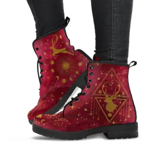Combat Boots - Deer Celestial #101, Custom Shoes, Women's Boots, Vegan Shoes, Vegan Leather, Hippie Boots, 90s Boots, Boho Shoes