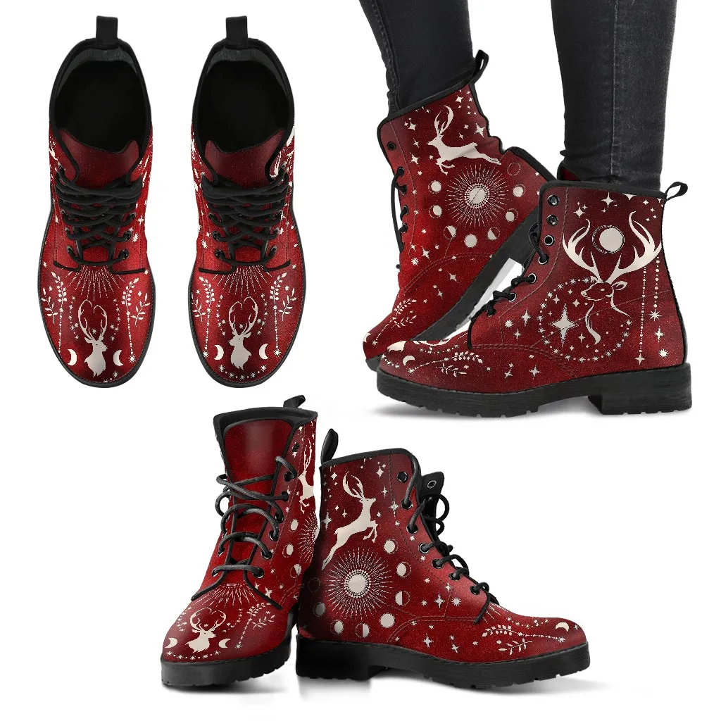 Combat Boots - Deer Celestial #102, Custom Shoes, Women's Boots, Vegan Shoes, Vegan Leather, Hippie Boots, 90s Boots, Boho Shoes