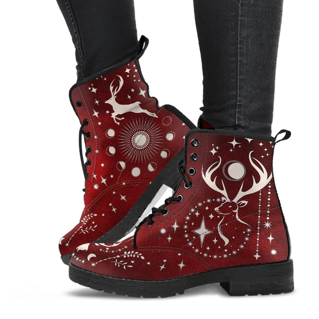 Combat Boots - Deer Celestial #102, Custom Shoes, Women's Boots, Vegan Shoes, Vegan Leather, Hippie Boots, 90s Boots, Boho Shoes