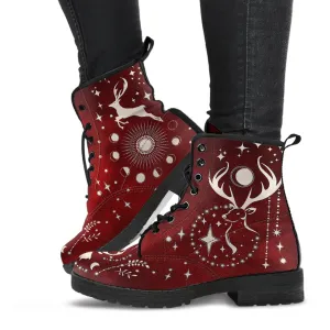 Combat Boots - Deer Celestial #102, Custom Shoes, Women's Boots, Vegan Shoes, Vegan Leather, Hippie Boots, 90s Boots, Boho Shoes