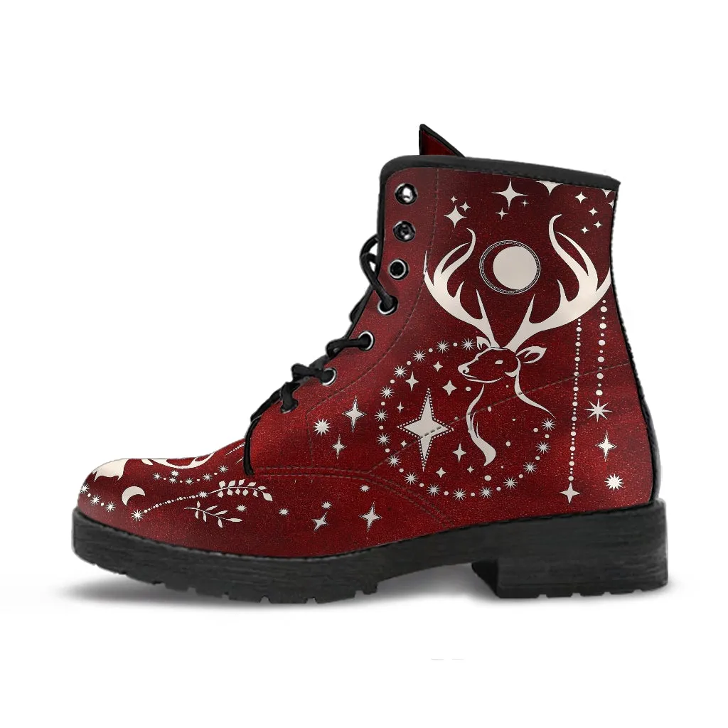 Combat Boots - Deer Celestial #102, Custom Shoes, Women's Boots, Vegan Shoes, Vegan Leather, Hippie Boots, 90s Boots, Boho Shoes