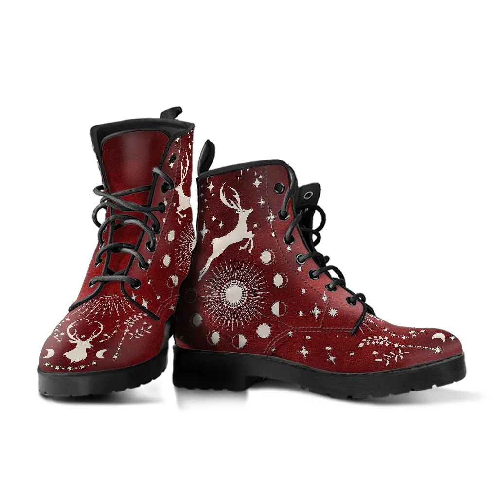 Combat Boots - Deer Celestial #102, Custom Shoes, Women's Boots, Vegan Shoes, Vegan Leather, Hippie Boots, 90s Boots, Boho Shoes