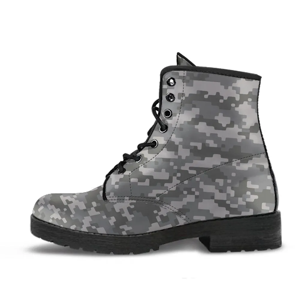 Combat Boots - Gray Camouflage Boots | Boho Shoes, Handmade Lace Up Boots, 90s Boots, 2000s Boots, Camouflage Boots, Hipster Boots