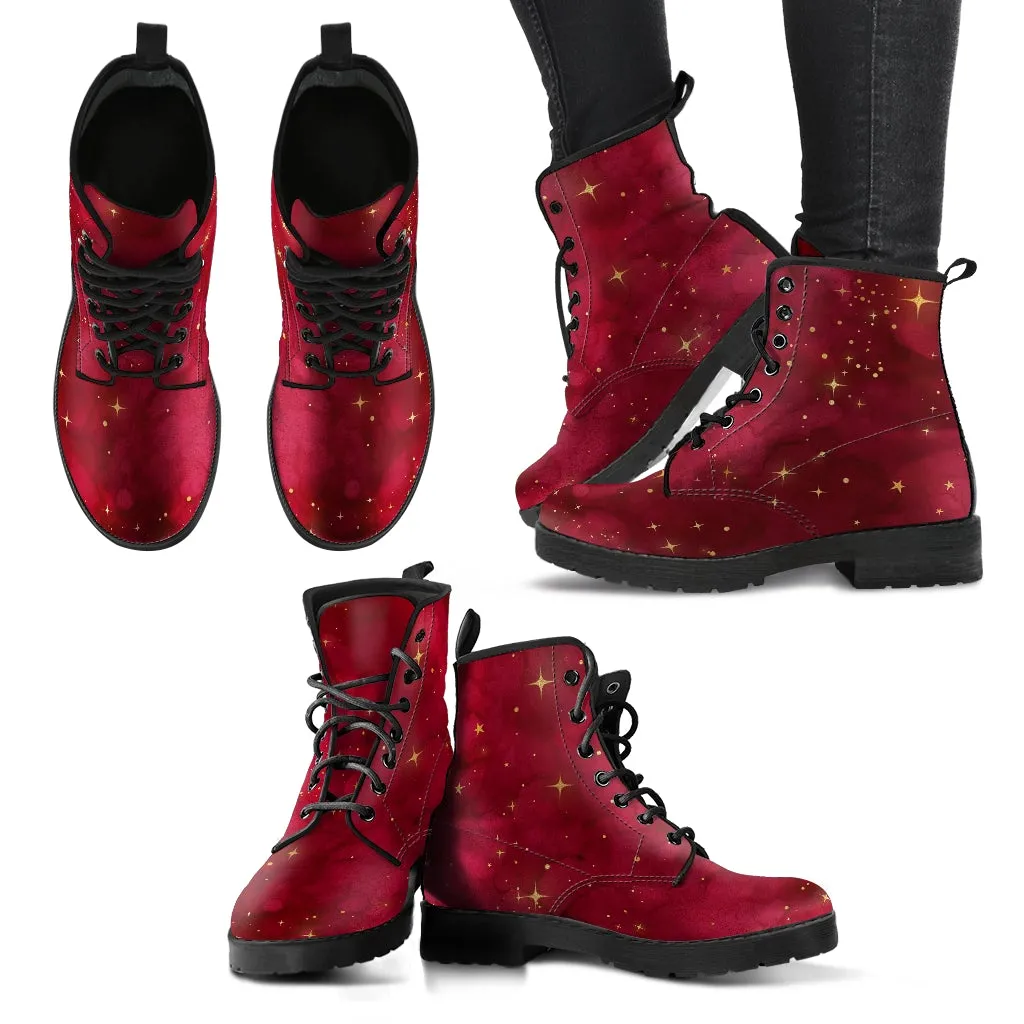 Combat Boots-Rugged Look Distressed Red Galaxy 102, Custom Shoes, Hippie Boots, Lace Up Boots, 90s Boots, Red Boots, Red Shoes