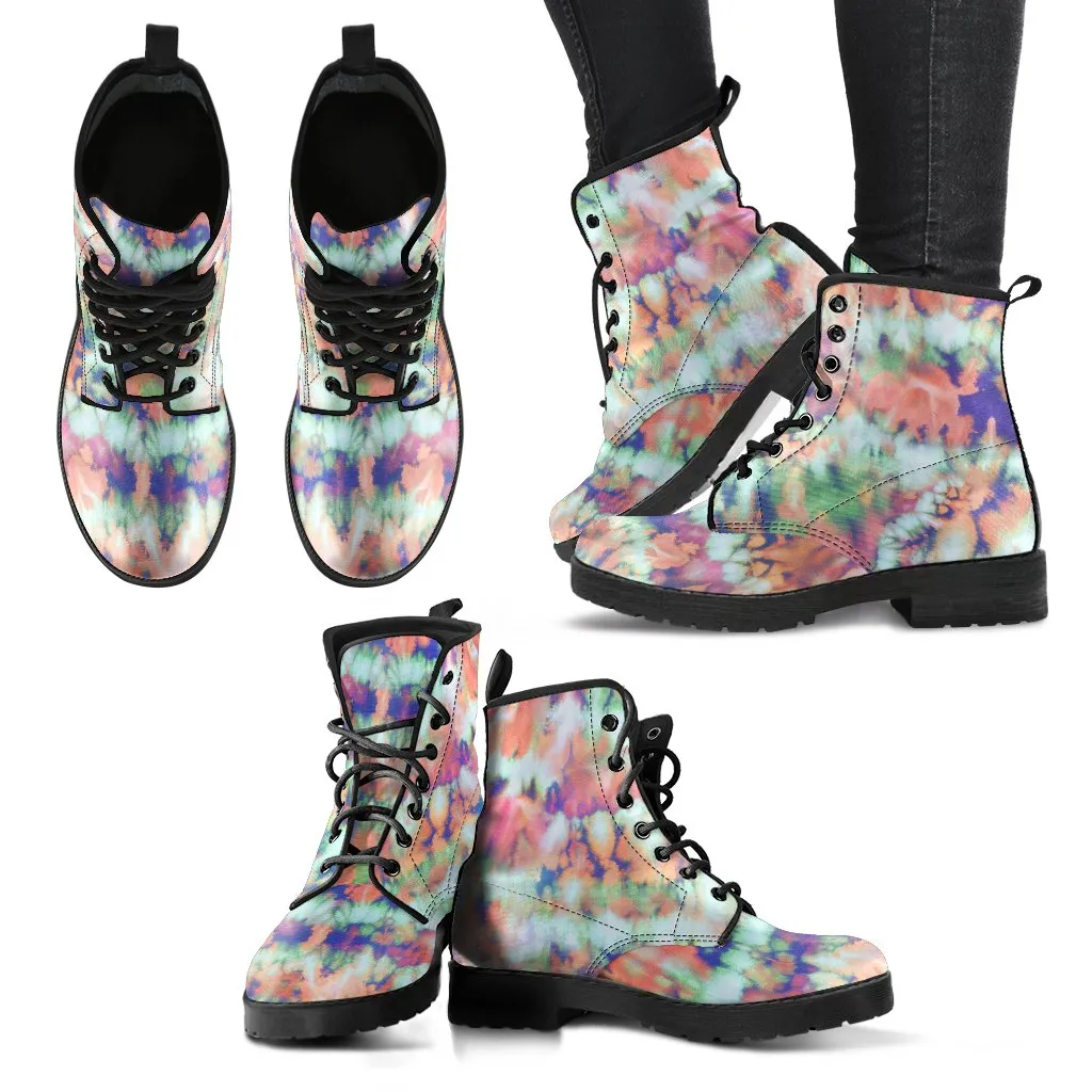 Combat Boots - Tie Dye Design #105 | Custom Shoes, Vegan Leather Lace Up Shoes, Tie Dye Outfit, 90s Boots, Summer Leather Boots, 2000s Boots
