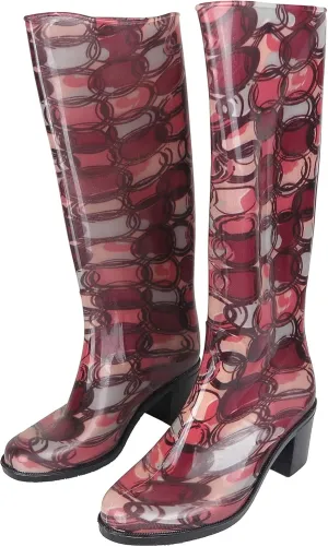 Easy USA Women's 15" Rain Boot Waterproof Rubber Shoes Printed Sizes 6-10 New (7, Red Circles)