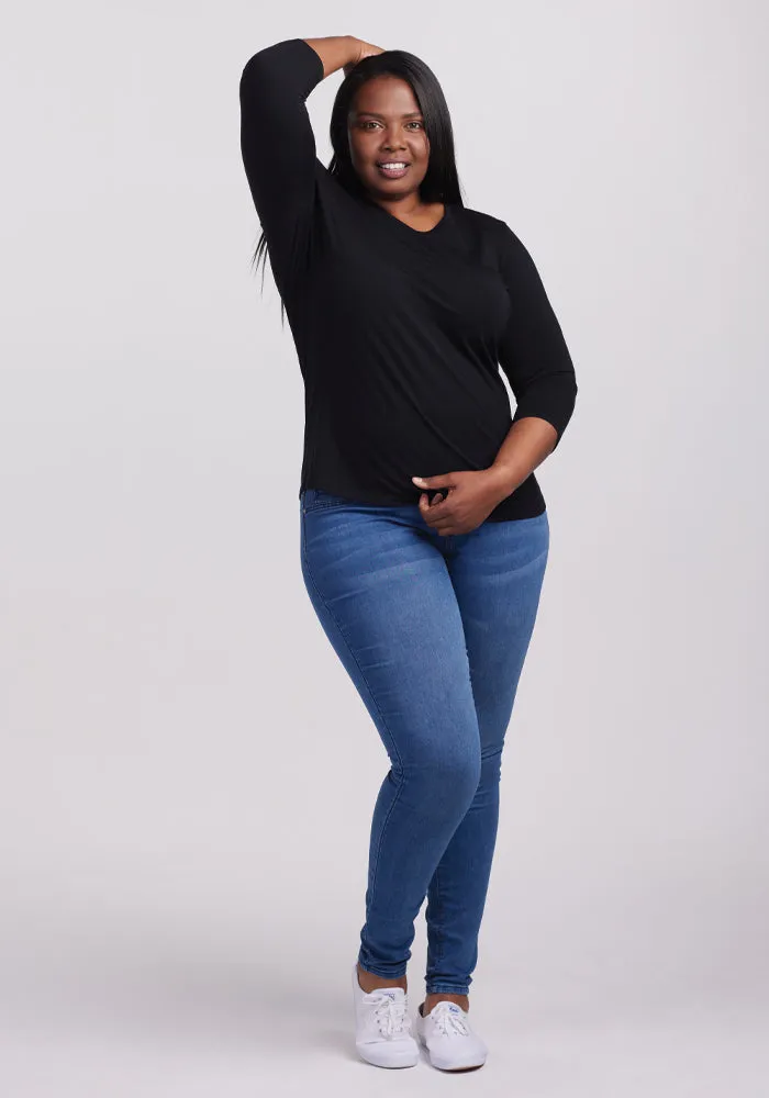 Elena 3/4 Sleeve V Neck - Black