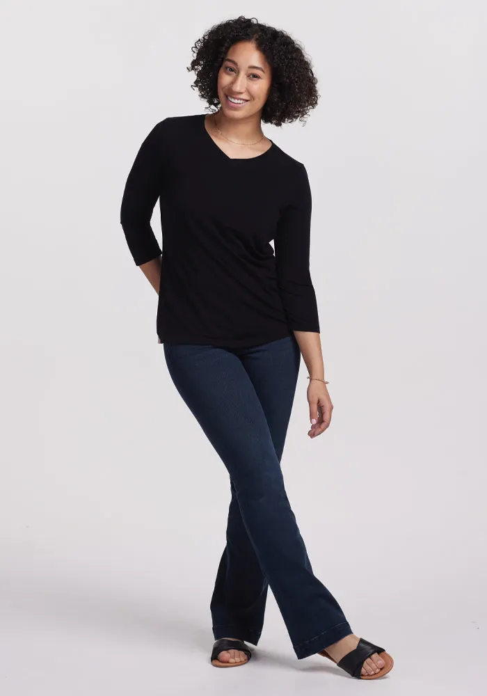Elena 3/4 Sleeve V Neck - Black