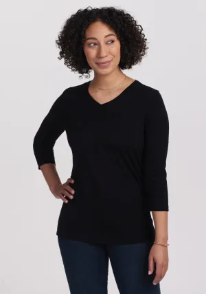 Elena 3/4 Sleeve V Neck - Black